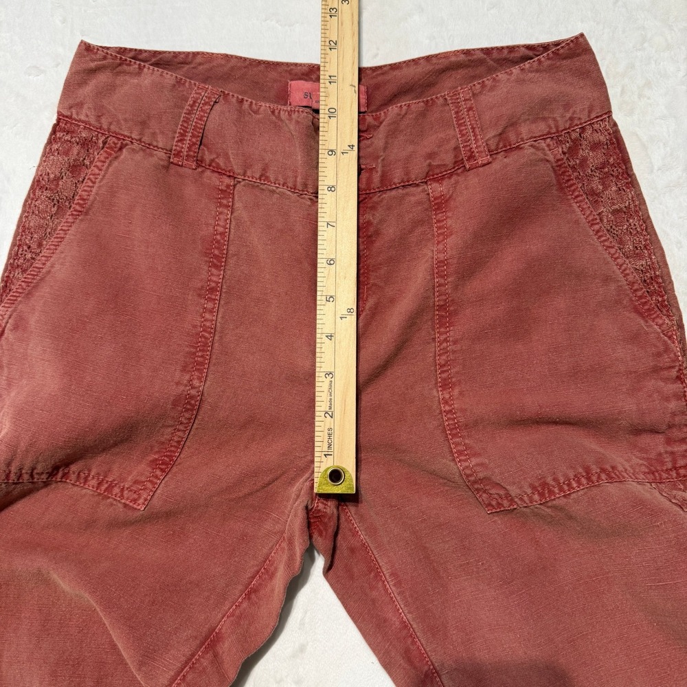 Sundance Boho Linen Cotton Crochet Lace Trim Pants 4 Granola Coastal Grandmother - Picture 7 of 9
